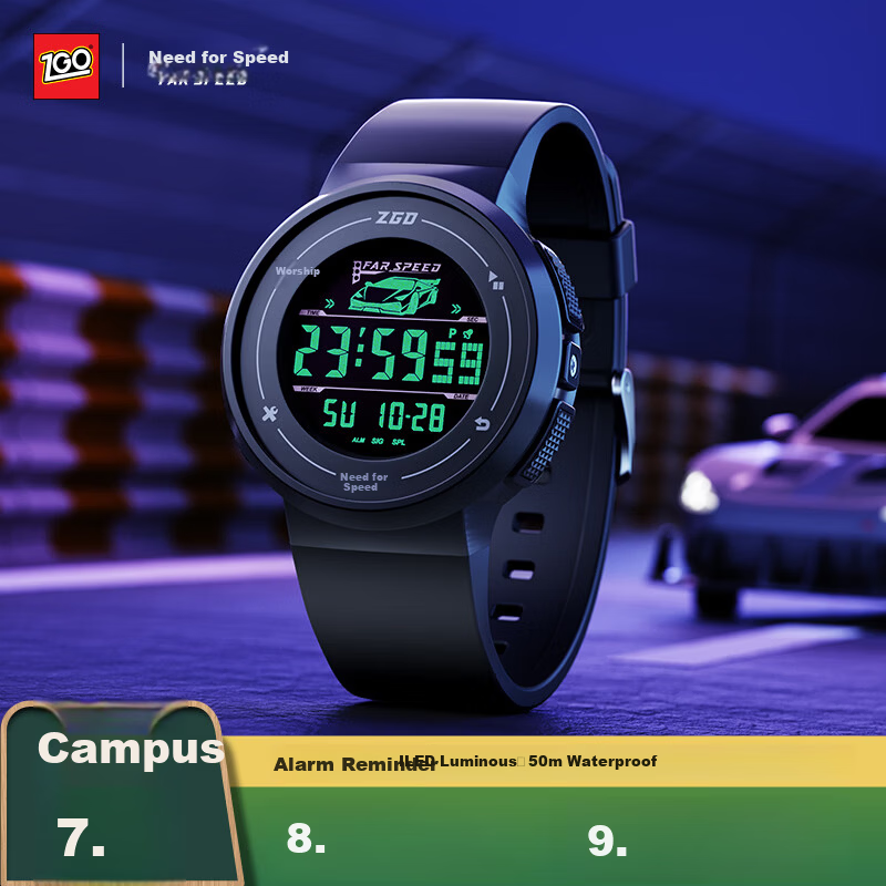 ZGO Electronic Watch for Men Students Sports Waterproof Youth High School Children Time-Only Watch 855