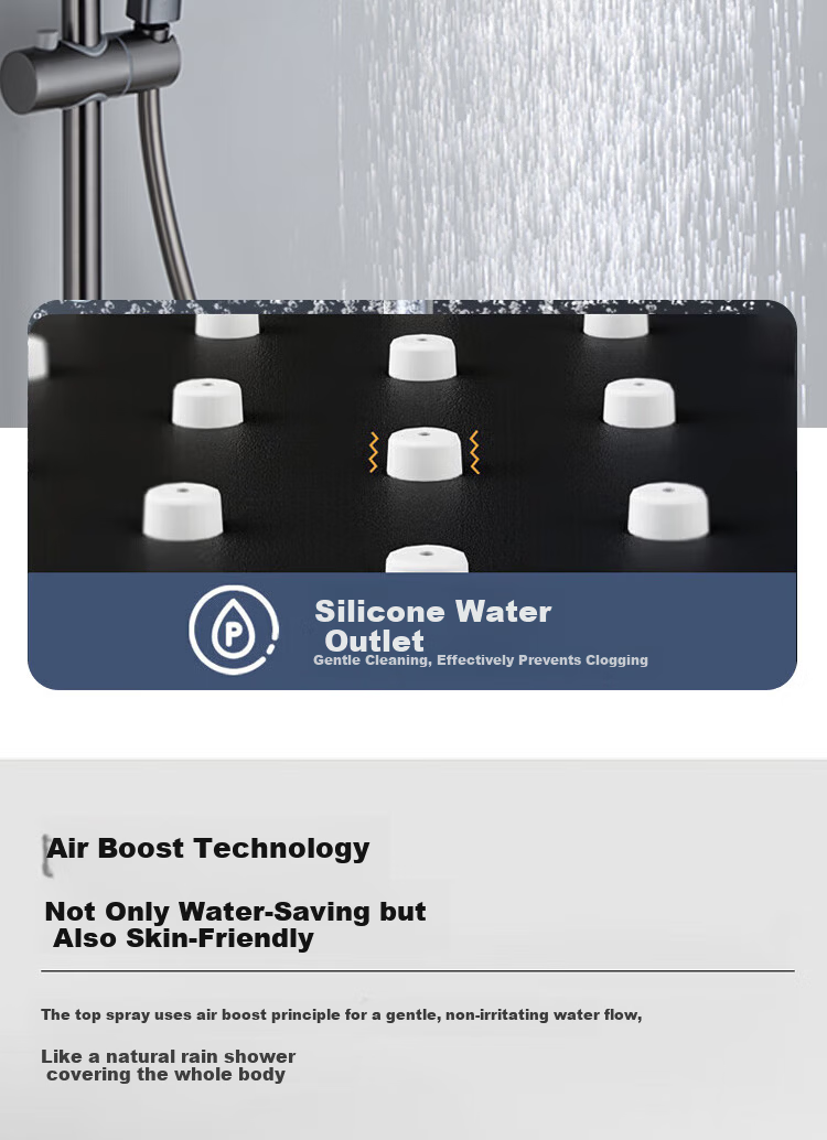 Platinum Pomelo Shower Set with Digital Display Ambient Light, Pressurized Showerhead Full Home Shower System, Piano Key Four-Function 8008 13