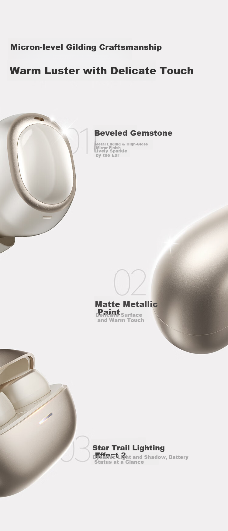 QCY [Major New Product] A30 Wireless Bluetooth Bean-Shaped In-Ear Active Noise Cancelling -60dB Sports Earphones with Adaptive Wind Noise Reduction, Call Noise Cancellation, Long Battery Life, Desert Gold 10