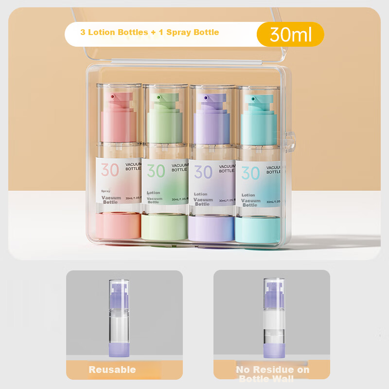 BADIGAO Travel Refillable Bottles Shampoo Shower Gel Foundation Vacuum Press Dispenser Skincare Sample Spray Bottle