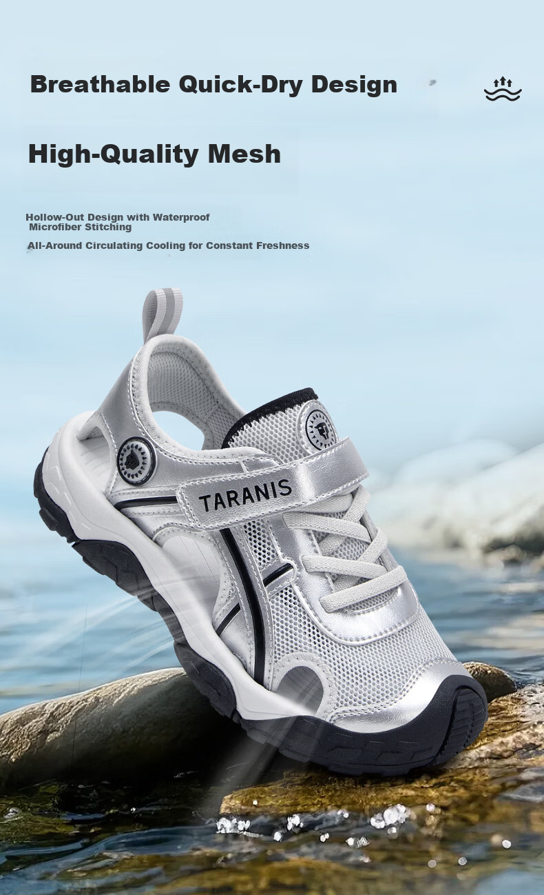 TARANIS Sports Sandals Summer New Breathable Kids Boys and Girls Non-slip Quick-dry Beach Shoes Closed-toe Water Shoes Black/White Size 31 3