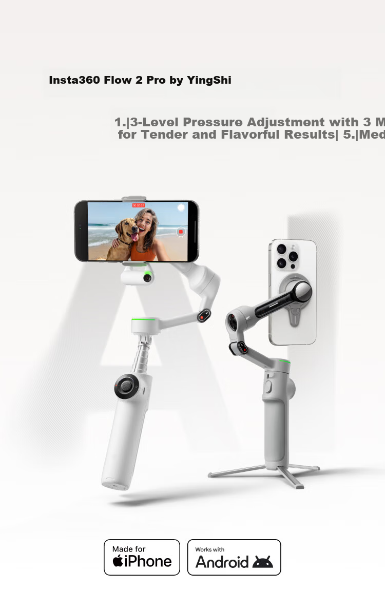 Insta360 Flow 2 Pro Smartphone Gimbal Handheld Stabilizer AI Tracking 3-Axis Selfie Stick Anti-Shake Vlog Tripod (Dynamic White AI Tracking Module Gift Box) 1