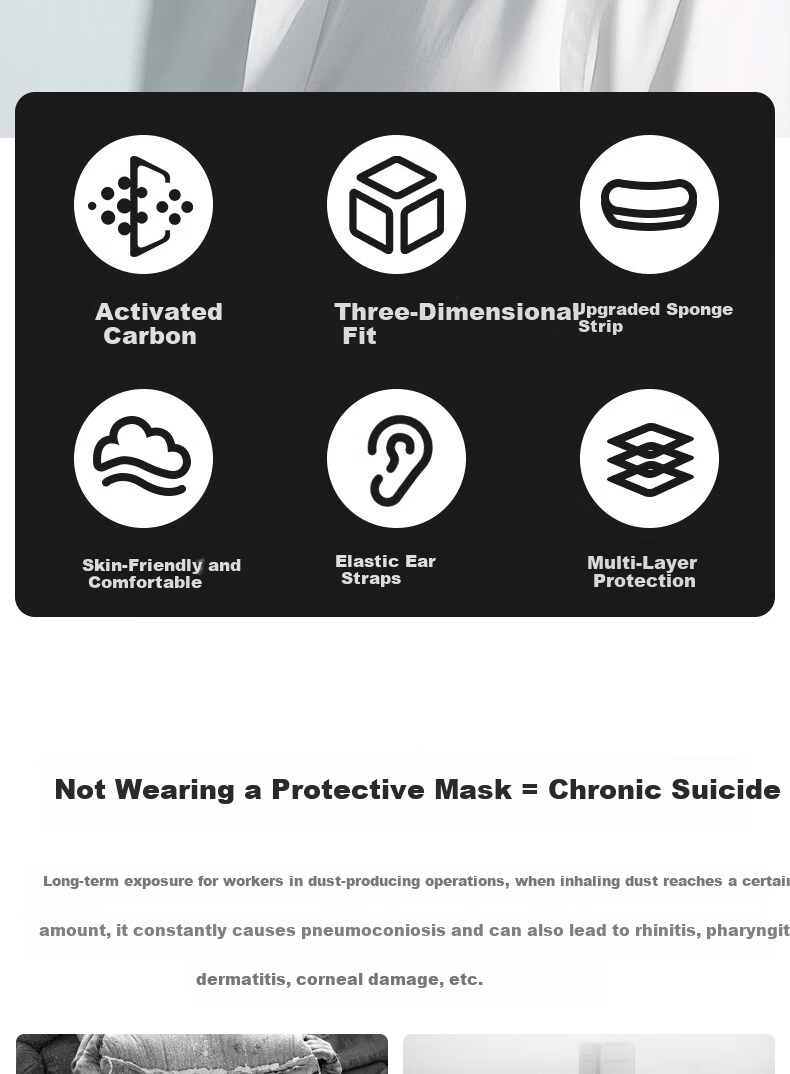 Huixiang JD Industrial Private Label Over-Ear Activated Carbon Foldable Self-Absorption Filter Dustproof Particle Respirator Mask 50pcs/Box P060301 3