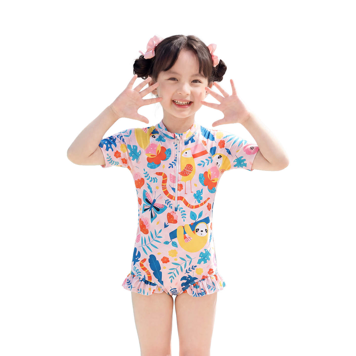 361° Children's Swimsuit, Cute Printed Short-Sleeve One-Piece Swimwear for Girls, Quick-Dry Summer Swimsuit for Young And Older Girls