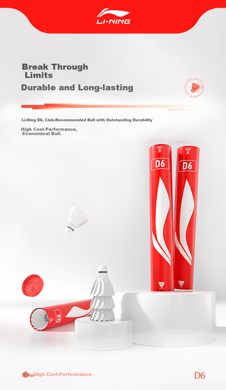 LI-NING Badminton Duck Feather Shuttlecock Economic Training Durable Flight Performance D6 77 Speed 12-Pack 1