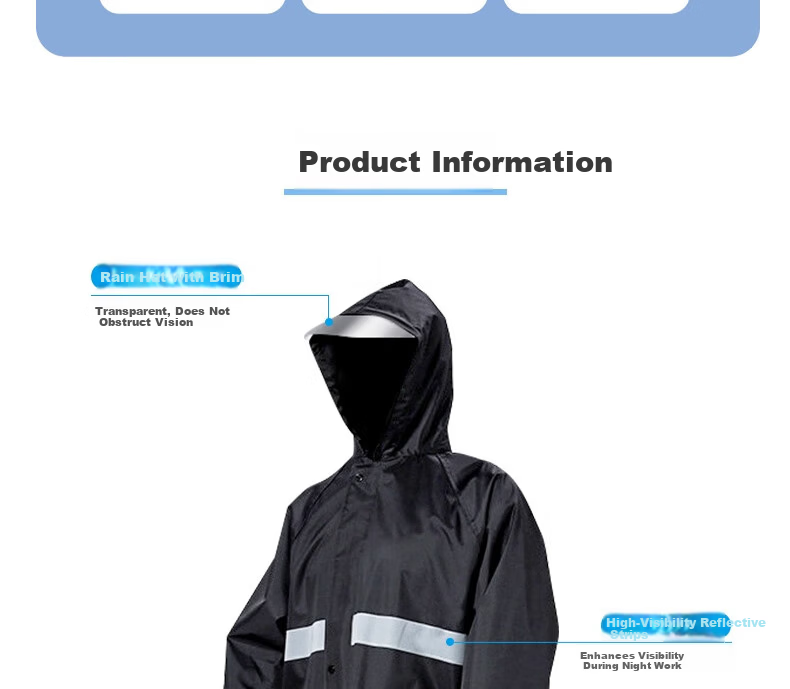 Ansell Long Trench Coat Style Raincoat Adult Long Raincoat Anti-Heavy Rain Flood Reflective Hooded Outdoor Security Duty Construction Labor Rain Poncho Black [3XL Fits 140-170 lbs] 28735 3