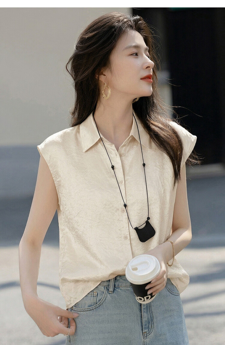 Demana Smooth 100 Acetate Summer Luxury Style Wide Collar Broad Shoulder Shirt Elegant High-End Women's Blouse 17