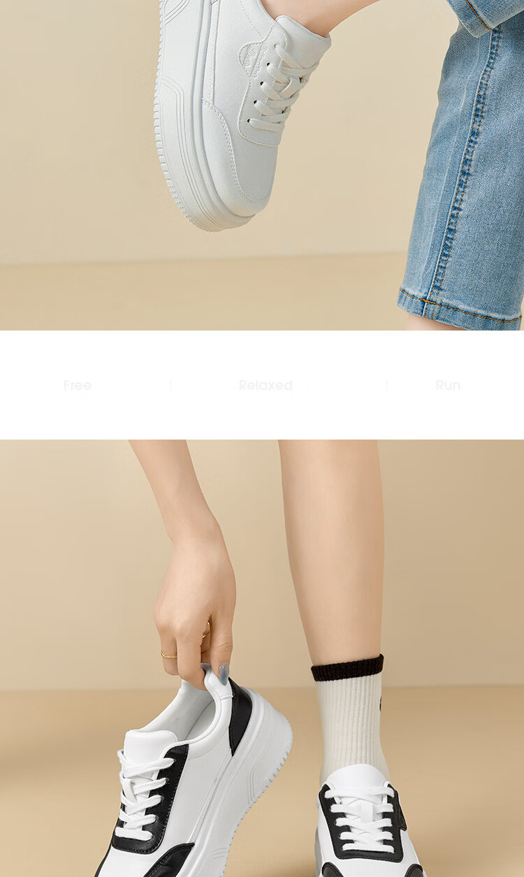 Dusto Thick-Soled Versatile Round-Toe White Sneakers for Women, 2026 New Popular Spring Style, Height-Increasing Shoes for Petite Women, Panda Shoes 4