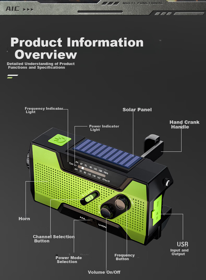 SHENYU Hand Crank Generator Radio Flashlight Emergency Outdoor Solar Multifunctional Charging Equipment Lighting Lamp 14