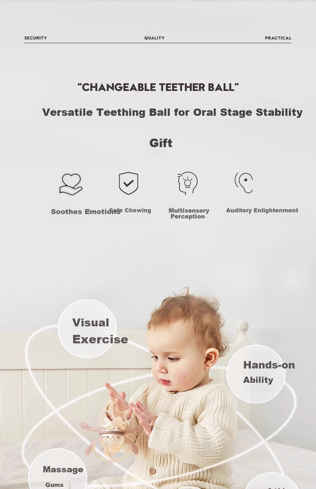 Banshi Li Manhattan Handheld Ball 0-1 Year Oral Stage Infant Teething Soothing Toy Food-Grade Teether Stick 3