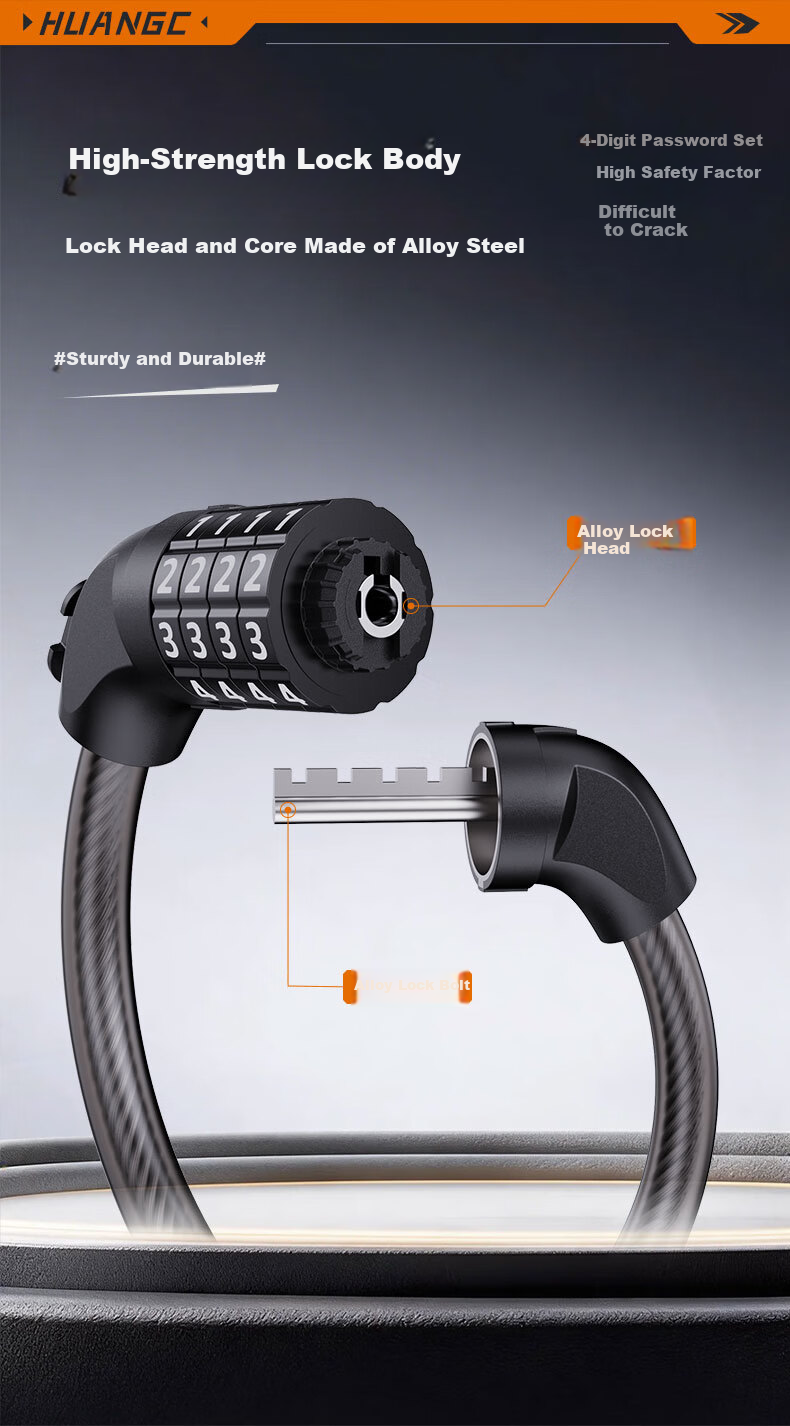 Huangchi Bicycle Lock [125cm Extended Anti-Theft] Four-Digit Combination Lock Uncuttable for Electric Bikes and Glass Doors 10
