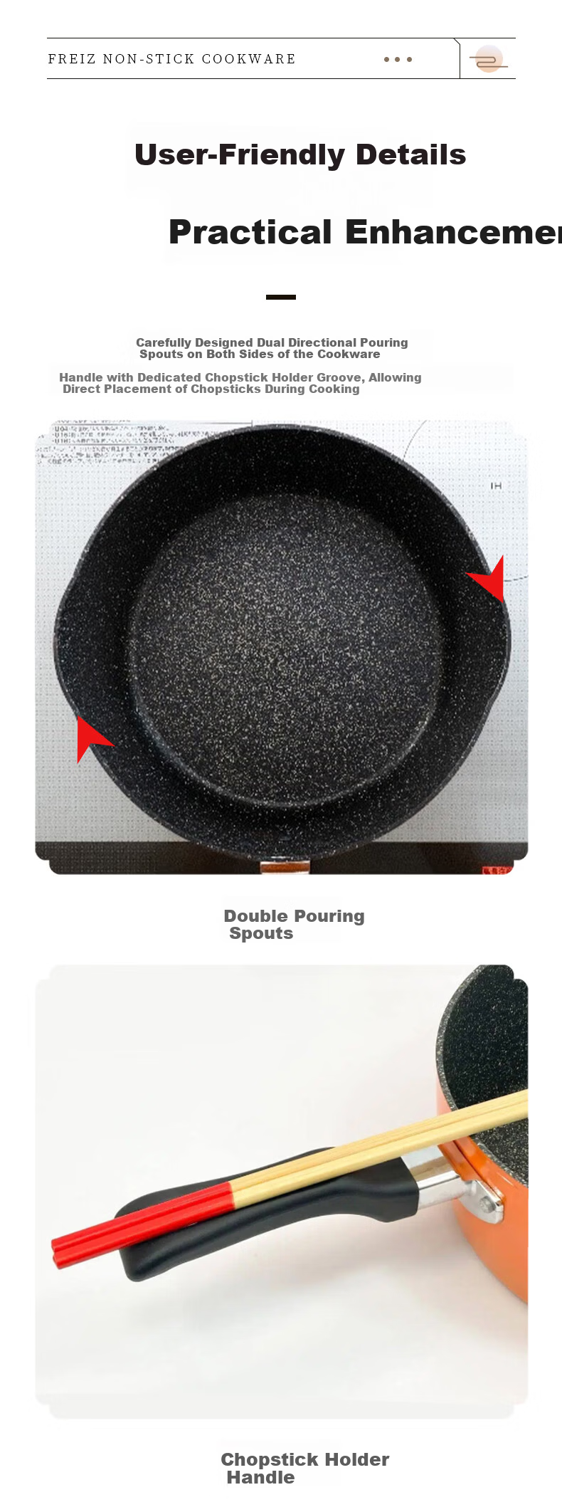 FREIZ Peace Deep Non-Stick Frying Pan, Yongwang Style, Household Non-Stick Wok, Compatible with Induction Cooker And Open Flame 3