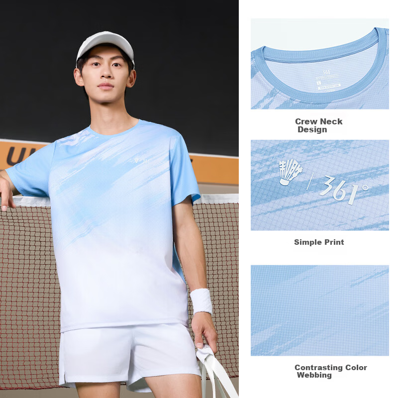 361° Men's T-Shirt Spring Summer Winning Badminton Quick-Dry Loose Printed Short Sleeve Top 652627102-1