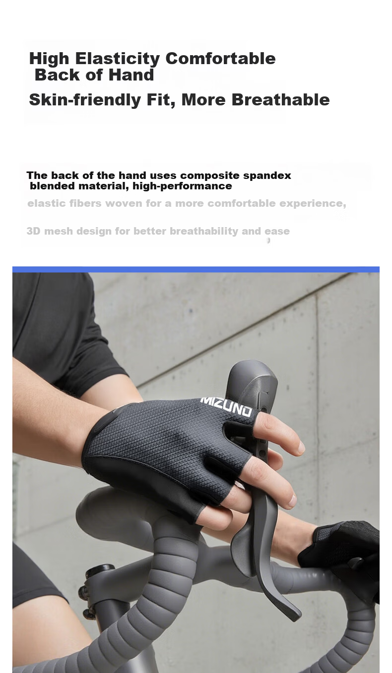 MIZUNO Fitness Gloves Cycling Sports Unisex Anti-Blister Mountaineering Weightlifting Pull-Up Shock Absorption Half Finger C558 Black Gray Large Size 6