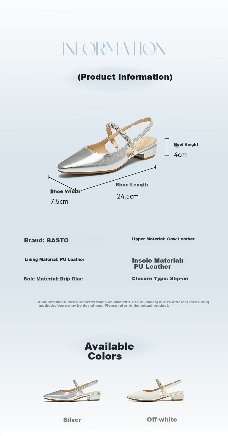 Basto 25 Summer Commuter Pointed Toe Chunky Heel Backless Women's Sandals BN956BH5 Off-White Size 40 5