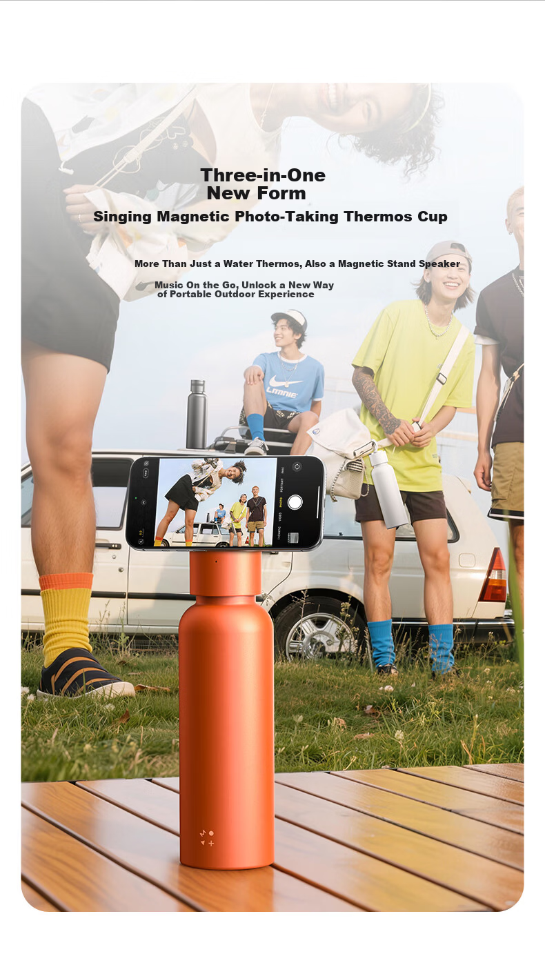 MOMAX Wireless Magnetic Music Thermos Speaker Cup - Waterproof Portable Bluetooth Speaker Water Bottle for Indoor Outdoor Sports, Creative Gift for Couples and Friends 1