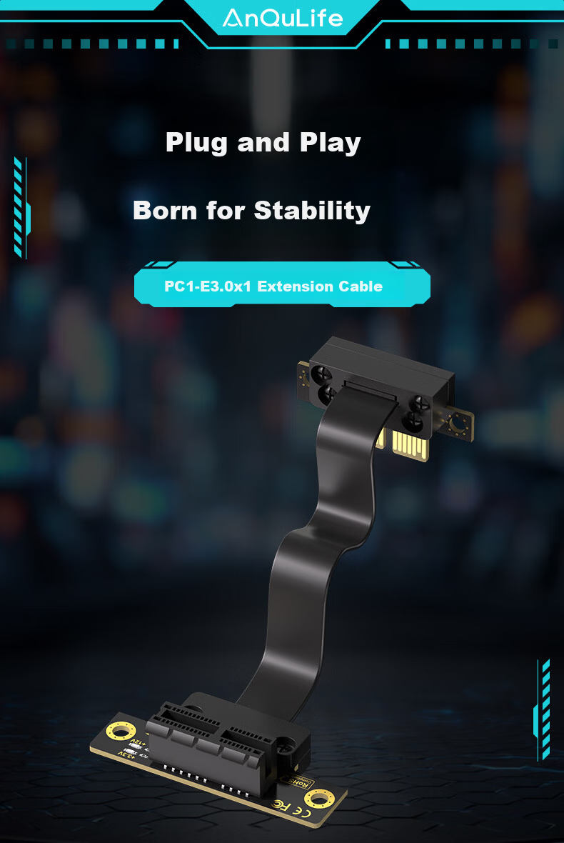 ANQULIFE PCI-E Extension Cable PCIe 3.0 X1 Network Sound Card DMA Expansion Adapter 15cm 180° to 90° AQ-A022 1
