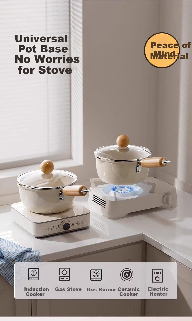 Jingyan Ceramic Small Milk Pot Baby Food Supplement Small Soup Pot Non-Stick Gas Stove Induction Cooker Thickened with Lid 2