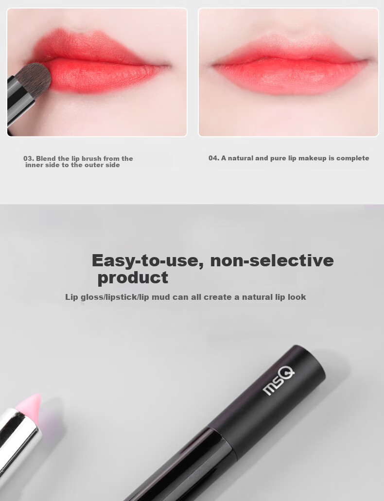 MSQ Mini Portable Lip Brush with Cap Round Head Lipstick Brush Mini Concealer Brush Lip Balm Blending Lip Mud Lip Gloss 8