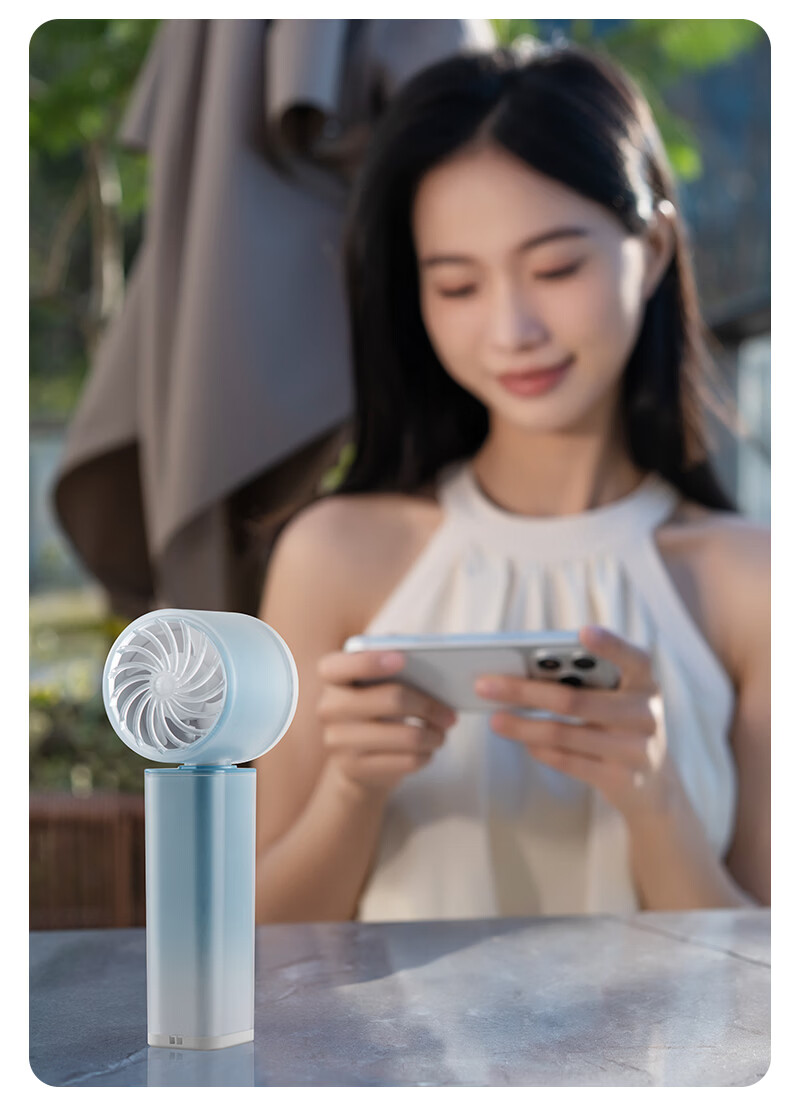 Bashidai Mini Handheld Fan Portable Oscillating Semiconductor Cooling Long Battery Life Digital Display 100-Level Stepless Speed Desktop Cooling Compress High-Speed Cooling Device with Lighting Blue 13