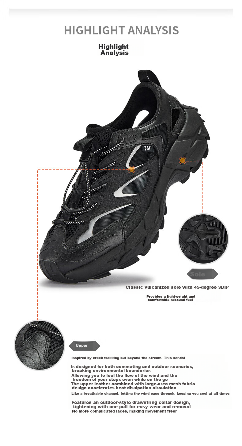 361° Men's Summer Sports Sandals Outdoor Beach Casual Soft Sole Water Hiking Shoes 672626766-3 40