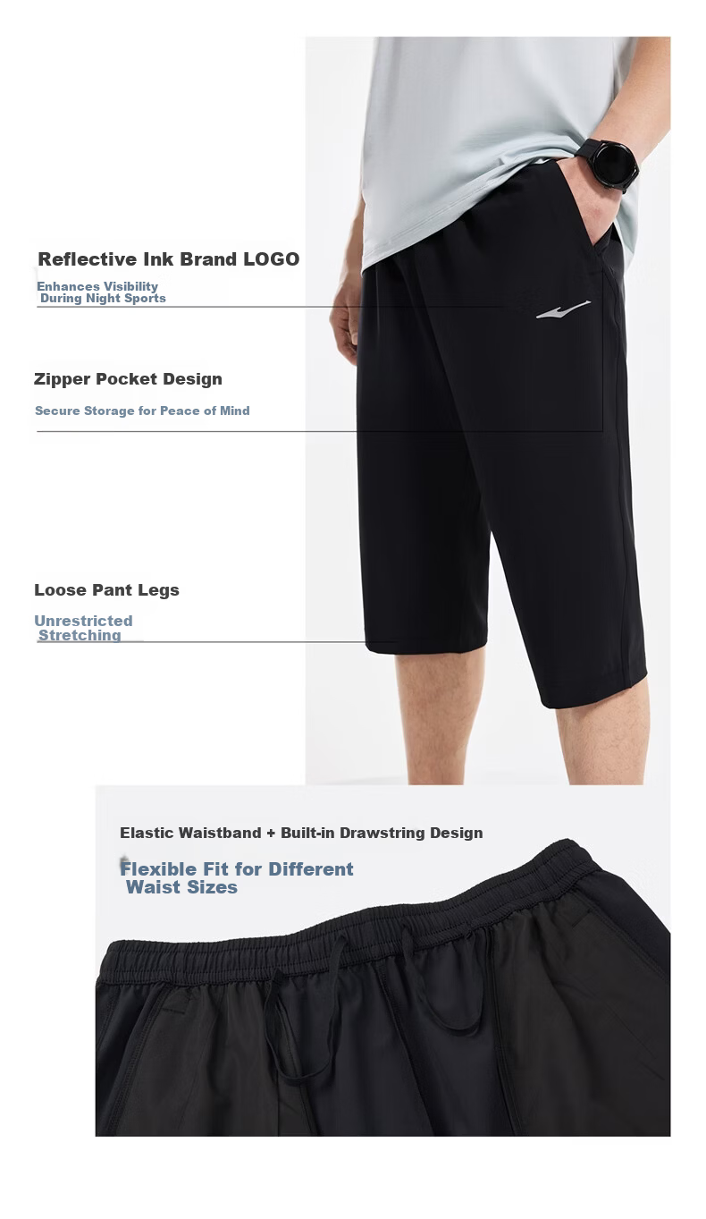Erke Woven 3/4 Length Quick-Dry Ice-Feel Sun-Protective Antibacterial Outdoor Casual Running Sports Pants for Men Summer 5