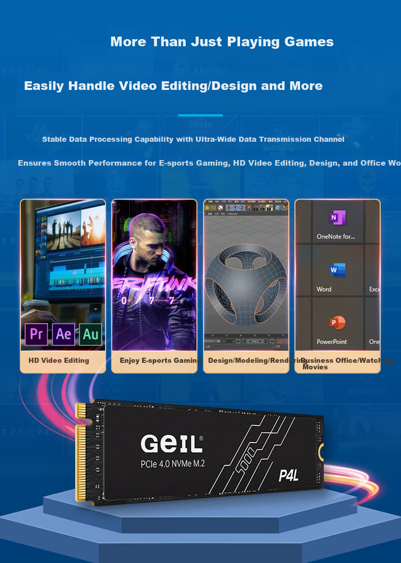 GEIL Jinbang 512GB SSD Solid State Drive M.2 PCIe 4.0 x4 NVMe High-Performance Gaming Edition 7000MB/s P4S Series 6
