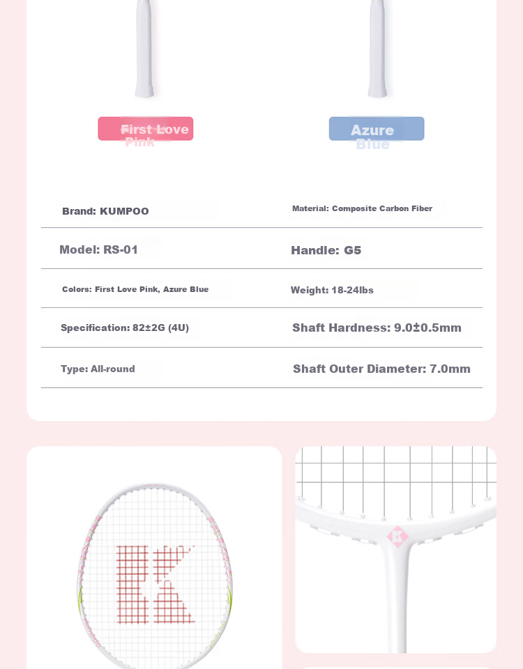 KUMPOO Badminton Racket LD-01 Pair Xunfeng Carbon Fiber Beginner Training Racket Black Purple + White Purple (Pre-strung) 12