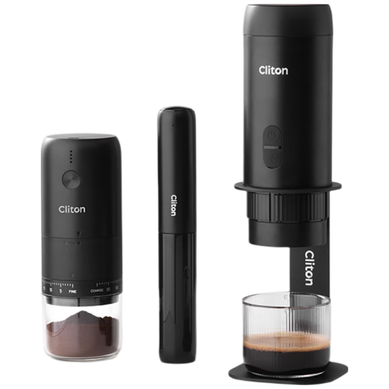 CLITON Portable Wireless Handheld Semi-Automatic Espresso Coffee Maker with Grinder and Milk Frother Camping Set