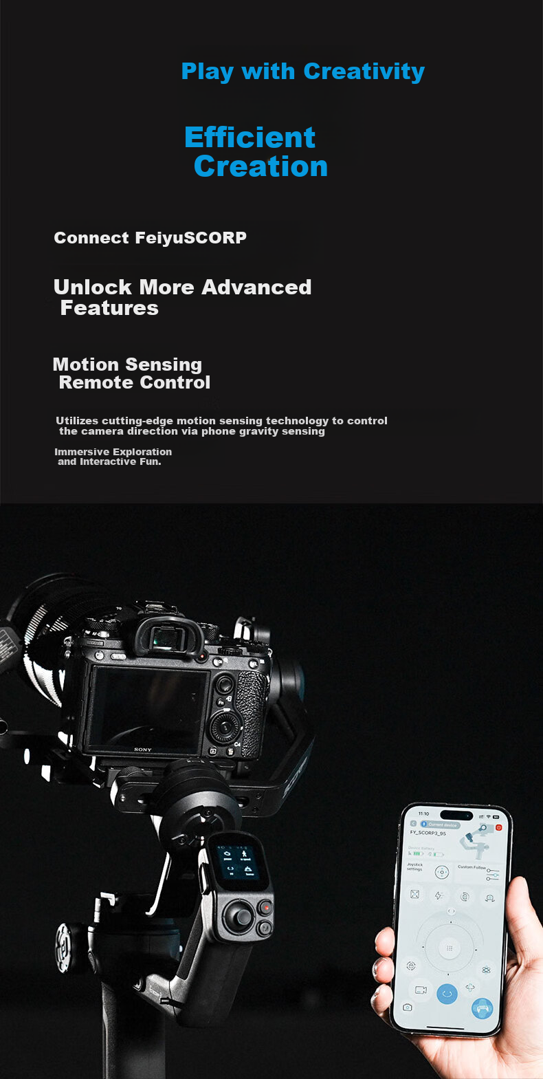 FeiyuTech Scorpion 3 Professional 3-Axis Stabilizer for Mirrorless and DSLR Cameras Live Streaming Handheld Gimbal AI Tracking Camera Stabilizer 17