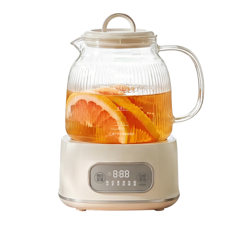 Midea 0 Glue Full Glass Fully Automatic Health Pot Tea Kettle Baby Water Boiler Constant Temperature Electric Kettle Tea Maker Flower Tea Pot 1.2L MK-YS12B103