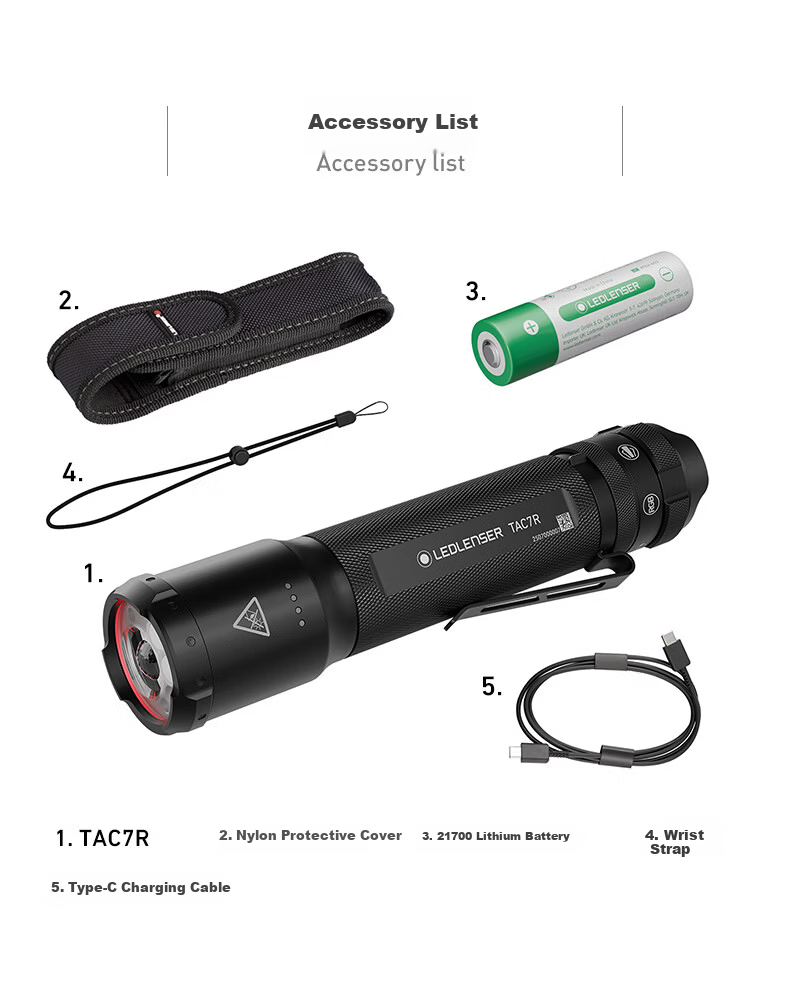 LED LENSER German High-Power Tactical Flashlight TAC7R Outdoor Lighting High Brightness Long Range Long Battery Life Patrol Duty 21