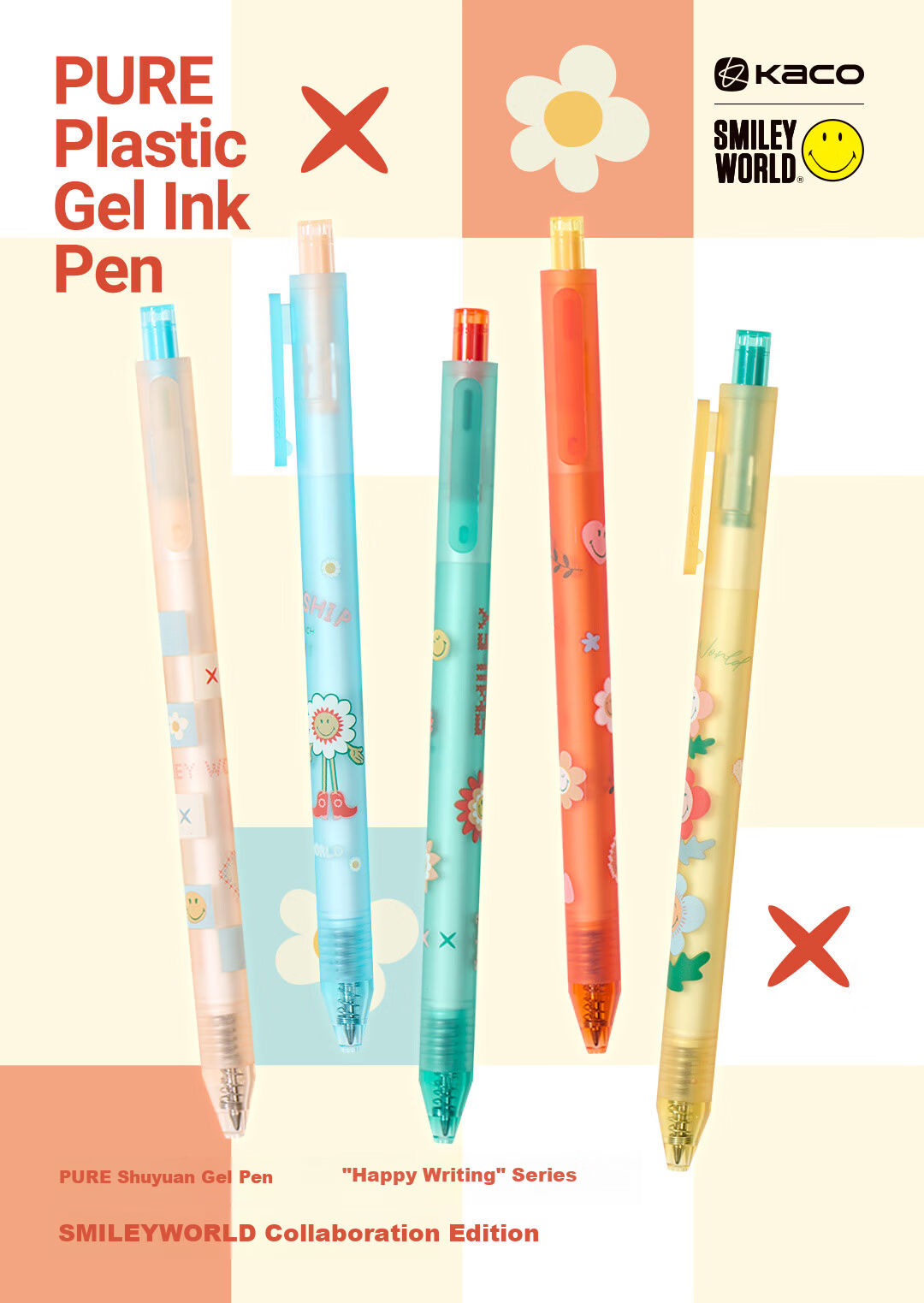 KACO x SMILEYWORLD 0.5mm Retractable Black Ink Gel Pen Bullet Tip Stylish Signature Pen for Students Passion Red 1pc 1