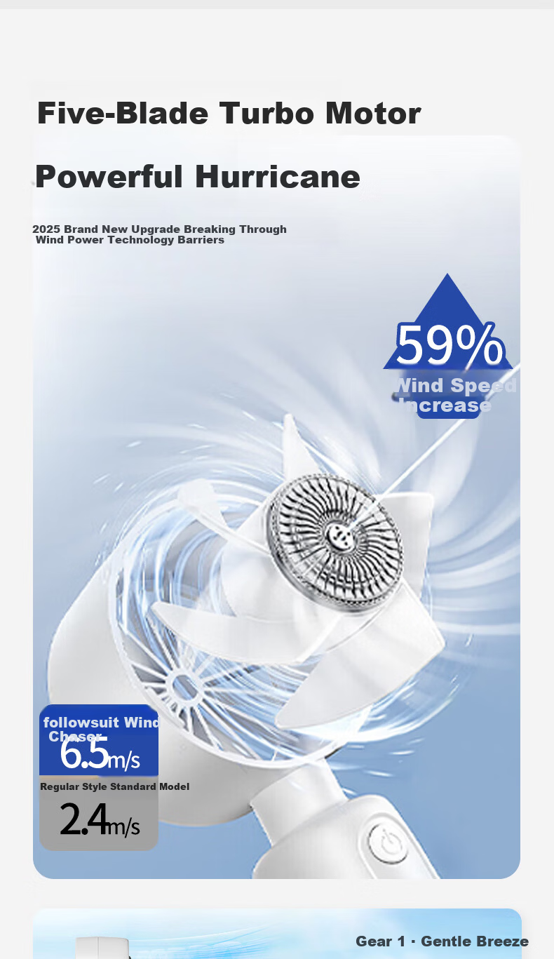 PEAK Handheld Mini Portable Rechargeable Fan, High Airflow, Long Battery Life, Quiet, Suitable for Students, Children, Babies, Outdoor Use 5