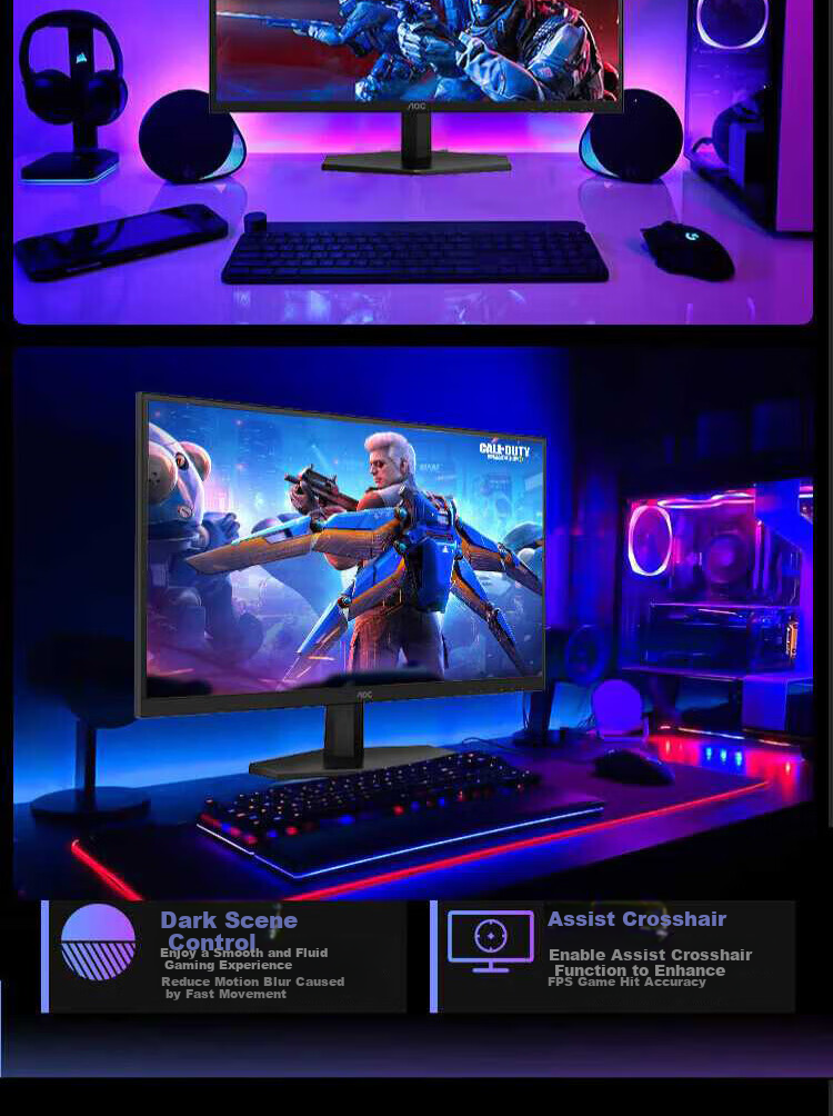 AOC 24.5-inch Native 300Hz Overclocked 310Hz Gaming Monitor Fast IPS HDR400 0.3ms Response Hardware Low Blue Light Display 25G40SE 12