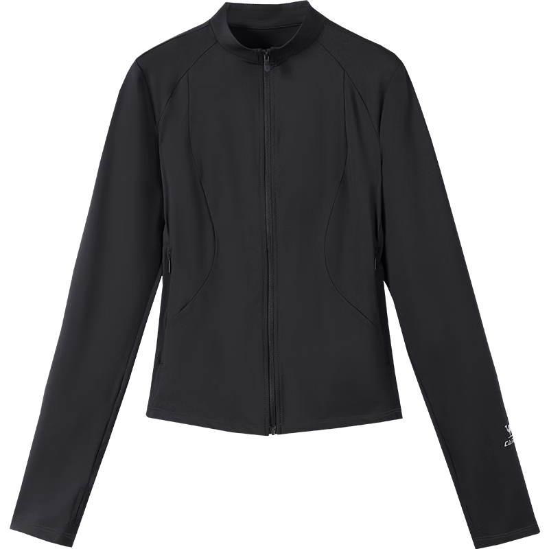 CAMEL Women's Cooling Slim Fit Sun Protection Jacket Original Yarn Stand Collar Waist Slimming Sports Coat C26BABLH061 Phantom Black S