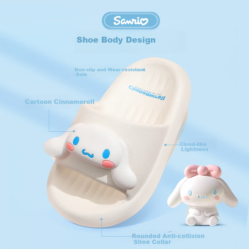 Pig Daddy Children's Slippers Girls Summer 2025 New Indoor Non-Slip Sanrio Baby Parent-Child Slippers White Size 22 for Ages 6-12