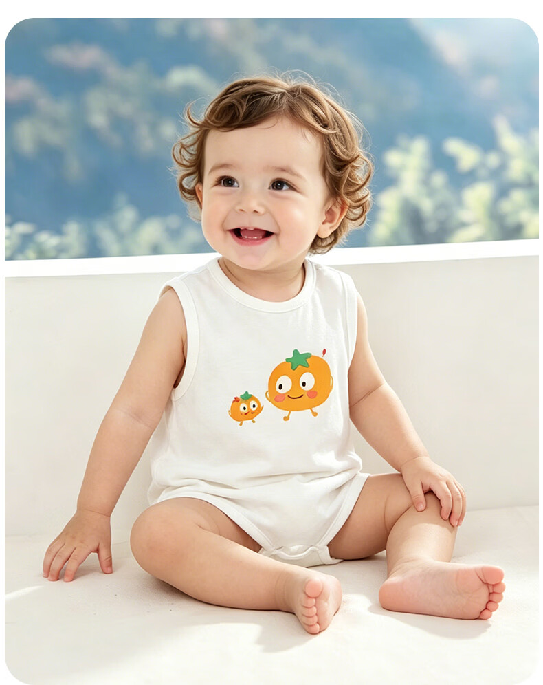Aibao Baby Vest Bodysuit Summer Thin One-piece Baby Vest Triangle Romper Crawling Suit T348 White 80cm 12