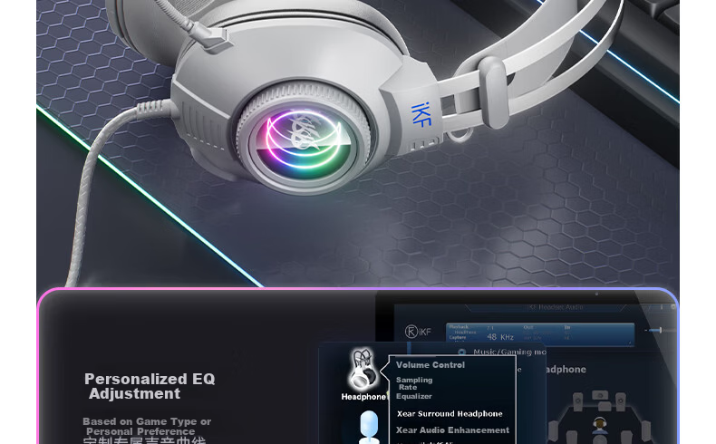 IKF G11 Gaming Headset Wired USB Headphones with Mic FPS Dedicated 7.1 Surround Sound RGB Delta Cyber Gray for Valorant PC 29