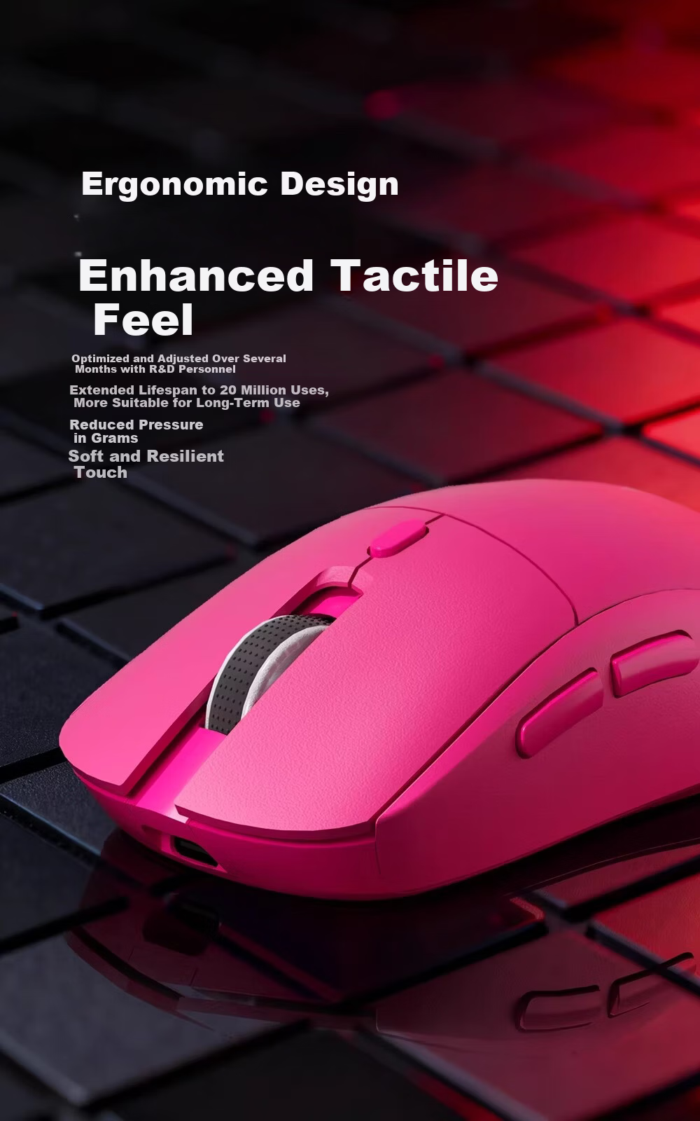 Acer Three-Mode Gaming Mouse RGB Lighting Silent Click Rechargeable Wireless Bluetooth Wired Ergonomic OMR319 Rose Red 5