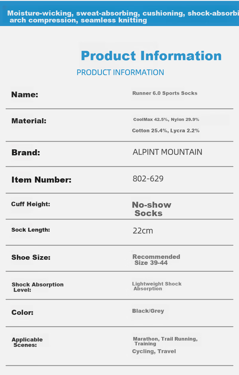 ALPINT MOUNTAIN CoolMax Professional Marathon Running Socks Moisture-Wicking Outdoor Sports Socks Trail Running Men 5