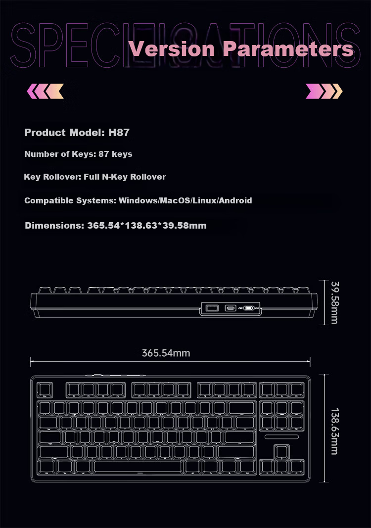 AUSDOM H87 Custom Mechanical Keyboard, Wireless Bluetooth Gasket Customization, 6-Layer Padded Side-Engraved Gaming E-Sports Office Keyboard, 10000mAh Blackberry Pink Side-Engraved Ultra-Fast Silver Switches 18
