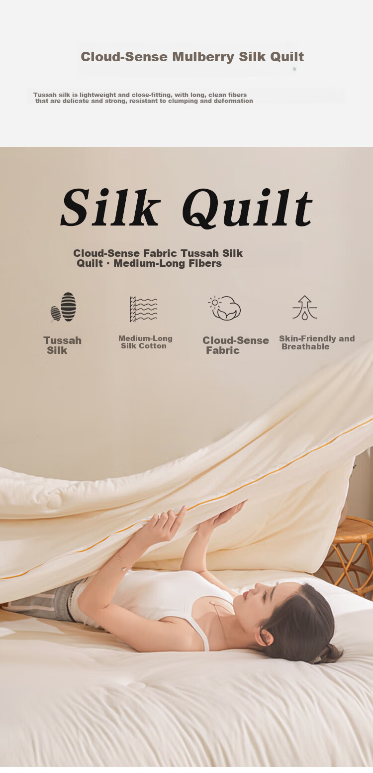 MUJI 100% Silk Double Quilt 2-in-1 Core Four Seasons Autumn Winter Silk Quilt Zipper 8.5 Jin 200x230cm 5