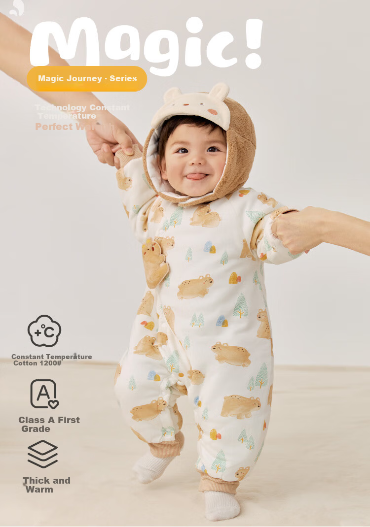 Wismorni Baby Thermal Cotton Romper Winter Thickened Warm Infant Jumpsuit Pajamas 1