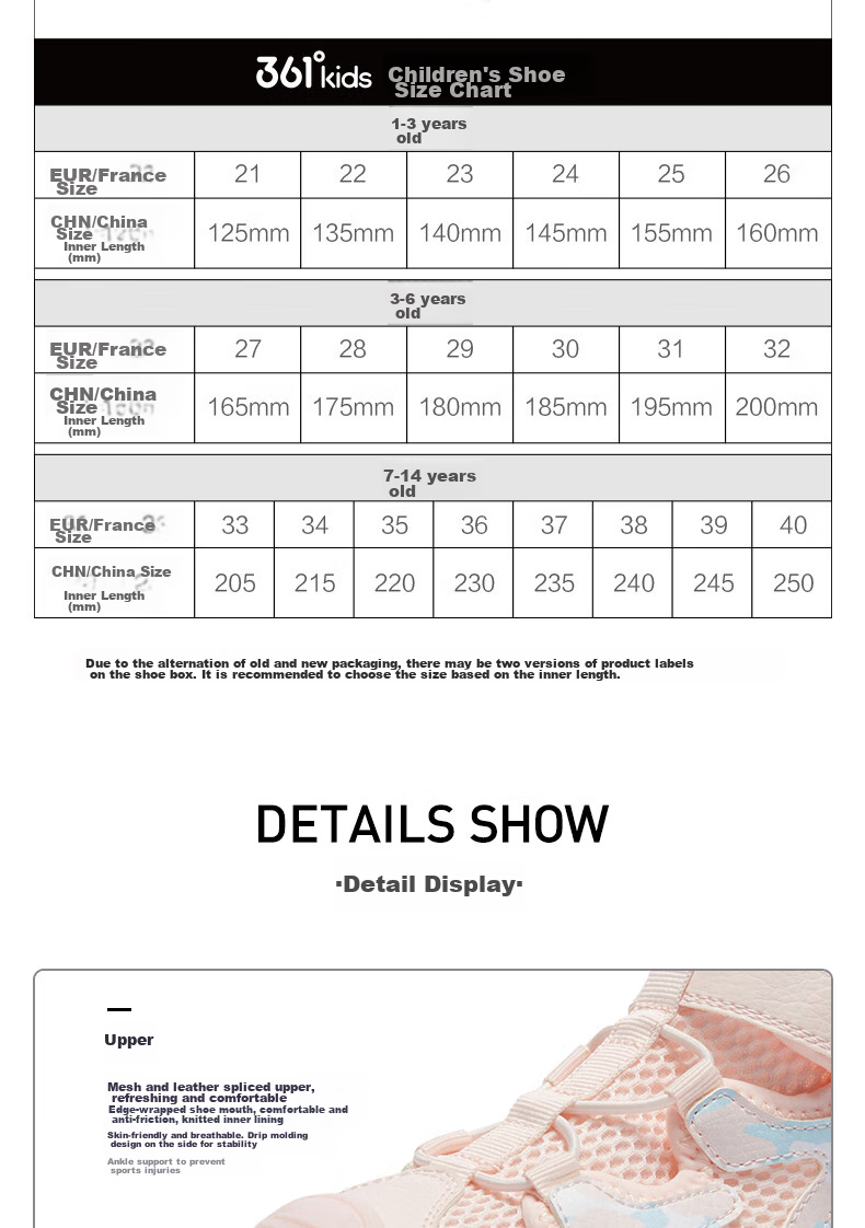 361° Children's Sandals, Summer 2026, for Boys And Girls Aged 3-12, Breathable, Anti-Collision, Closed-Toe Beach Sandals, Pink, Size 30 18