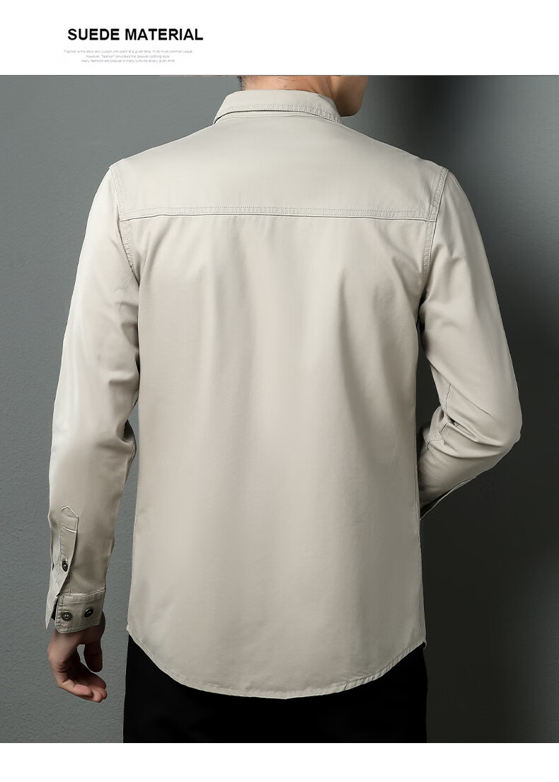 JEEP SPIRIT Men's Shirt, Long Sleeve, Spring And Autumn Washed Casual Workwear Shirt, Men's Jacket, Outerwear, Khaki, 2XL 8