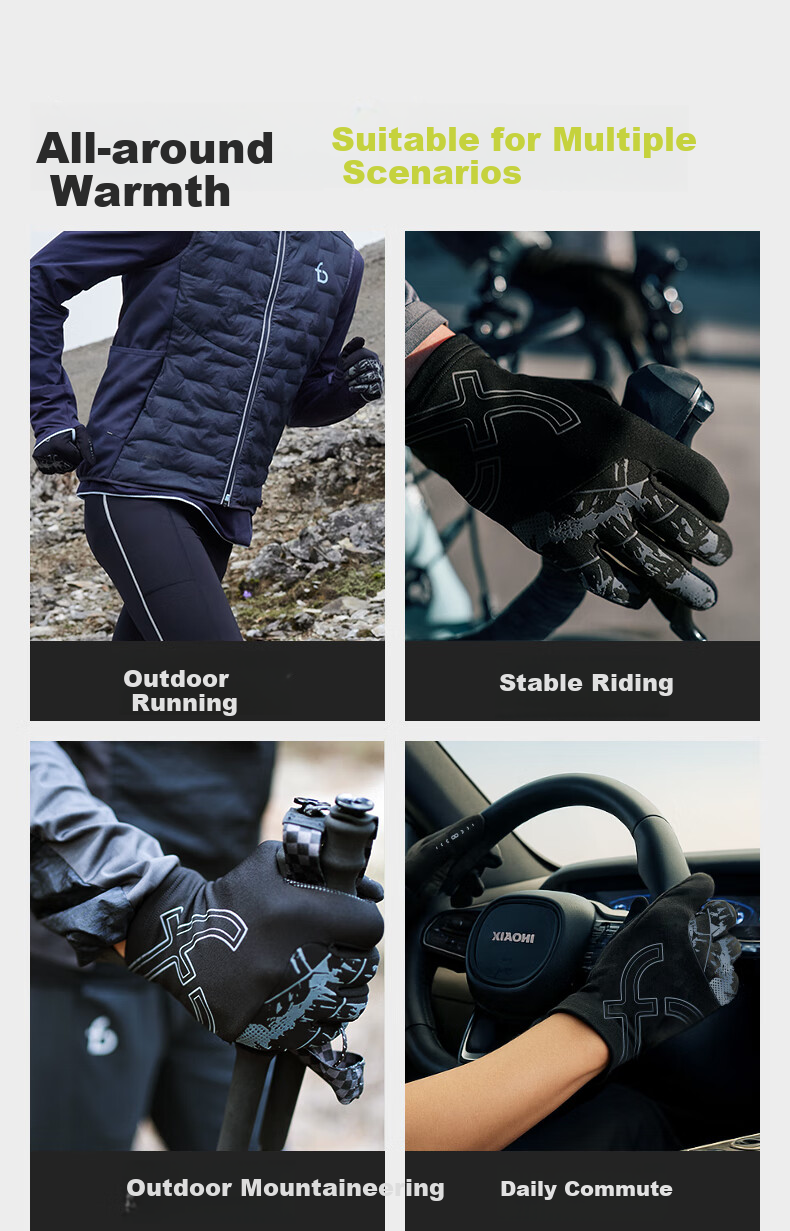 Feibit Thin Fleece Gloves 3.0 Unisex Running Outdoor Warm Touchscreen Cycling Cold-Resistant Classic Black S 13