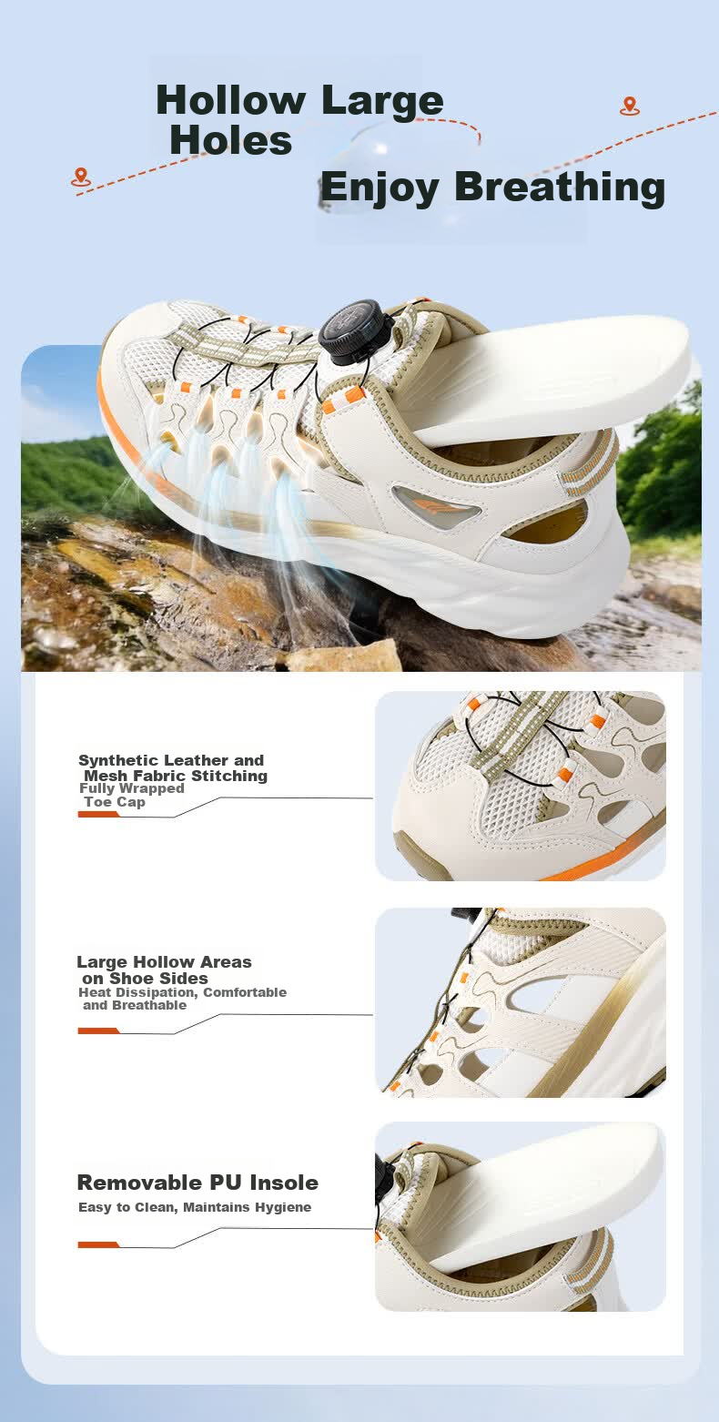 DR·KONG Full Contact Summer Sandals for Boys and Girls, No-Tie Dial Button Children's Shoes 2S20B2004CM Beige Size 40 5