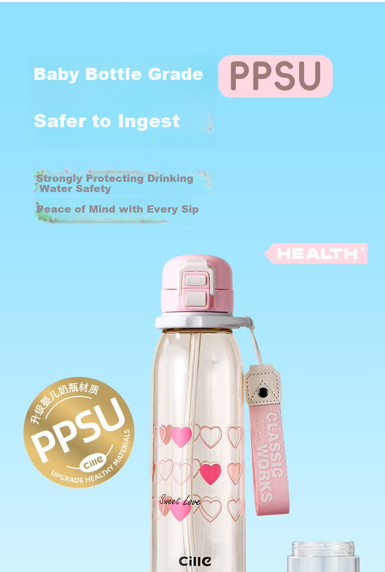 Cille Large Capacity Sports Water Bottle Baby-Grade PPSU High-Temperature Resistant Straw Cup Portable School Student Children's Cup 10