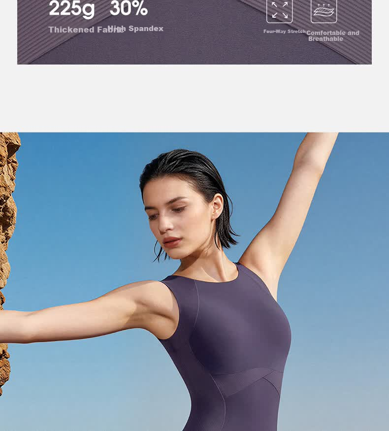 WATERTIME Women's One-Piece Swimsuit for Hot Springs, Fashionable, Simple, Sexy, Slimming, Tummy Control, Dress Swimwear, Dark Purple, Size M 3